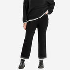 Women’s Knitted Cropped Wide-Leg Trousers with Contrast Stitch Hem
