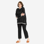 Women’s Knitted Cropped Wide-Leg Trousers with Contrast Stitch Hem