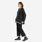 Women’s Knitted Cropped Wide-Leg Trousers with Contrast Stitch Hem