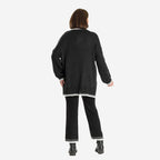 Women’s Knitted Cropped Wide-Leg Trousers with Contrast Stitch Hem