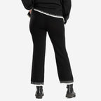 Women’s Knitted Cropped Wide-Leg Trousers with Contrast Stitch Hem