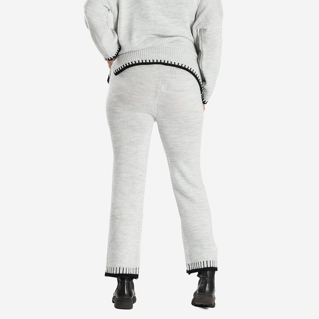 Women’s Knitted Cropped Wide-Leg Trousers with Contrast Stitch Hem