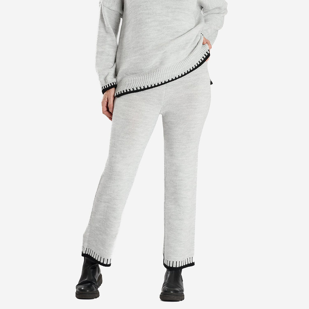 Women’s Knitted Cropped Wide-Leg Trousers with Contrast Stitch Hem