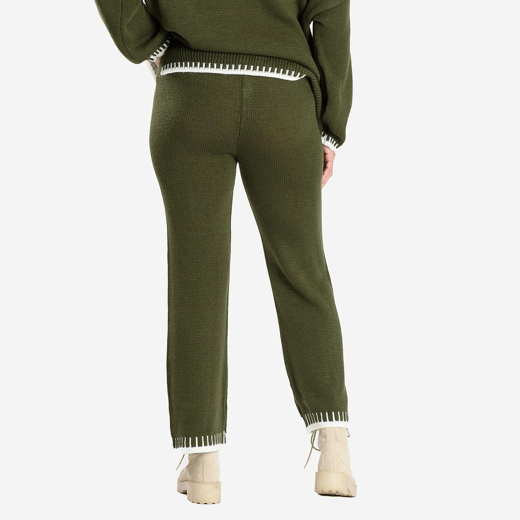 Women’s Knitted Cropped Wide-Leg Trousers with Contrast Stitch Hem