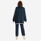 Women’s Knitted Cropped Wide-Leg Trousers with Contrast Stitch Hem