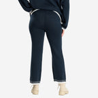 Women’s Knitted Cropped Wide-Leg Trousers with Contrast Stitch Hem