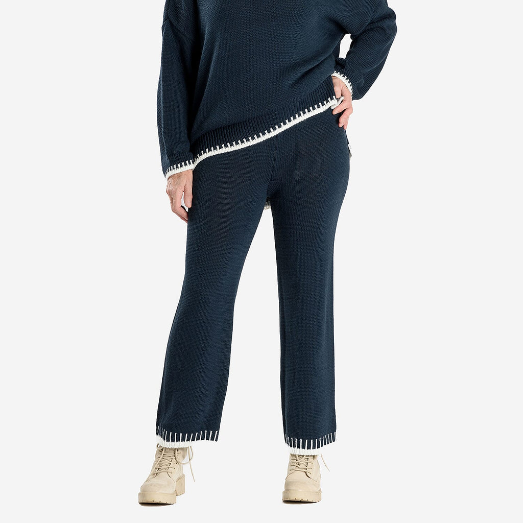 Women’s Knitted Cropped Wide-Leg Trousers with Contrast Stitch Hem