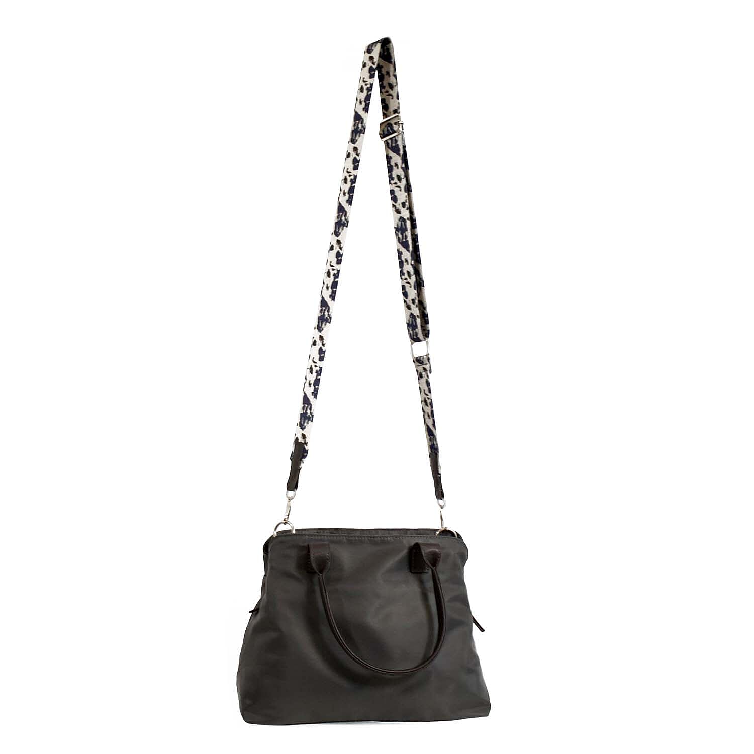 Nicole Brown Hand Bag with Aztec Print Strap - Black