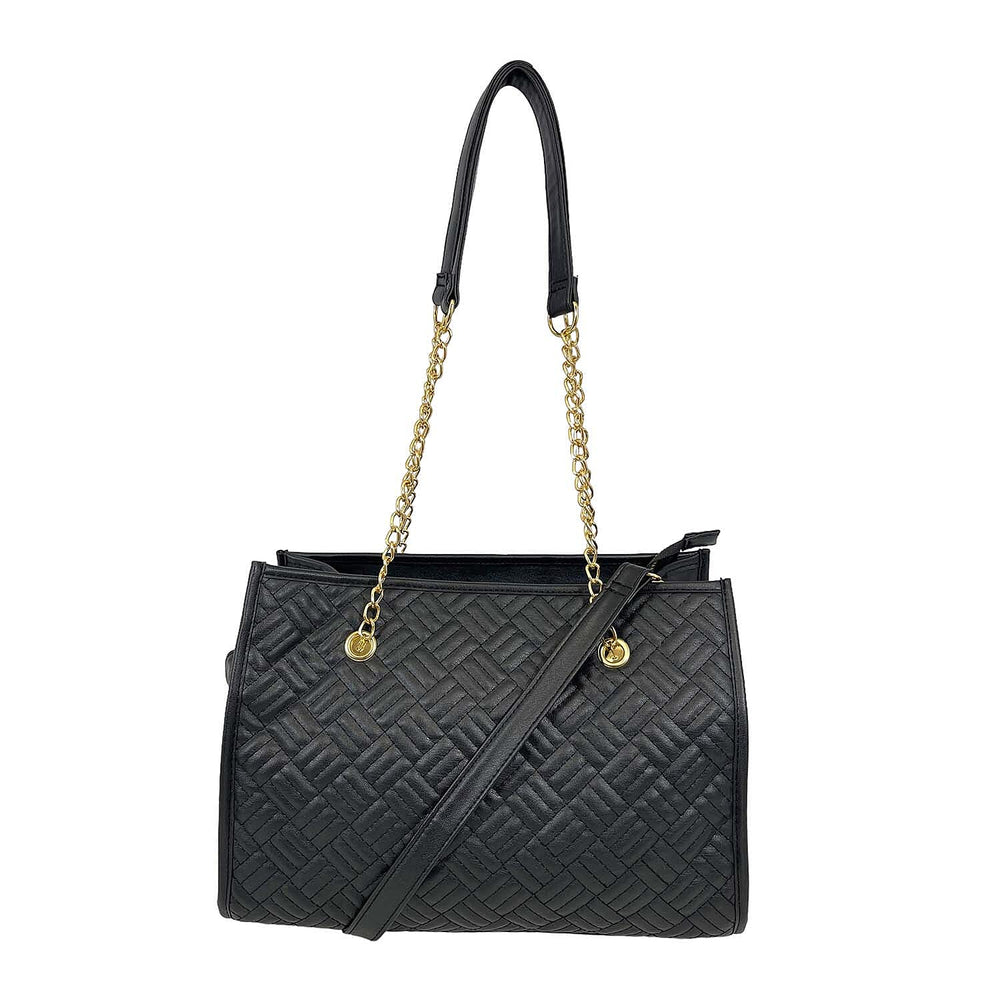 Nicole Brown Leatherette Quilt Detail Bag - Black