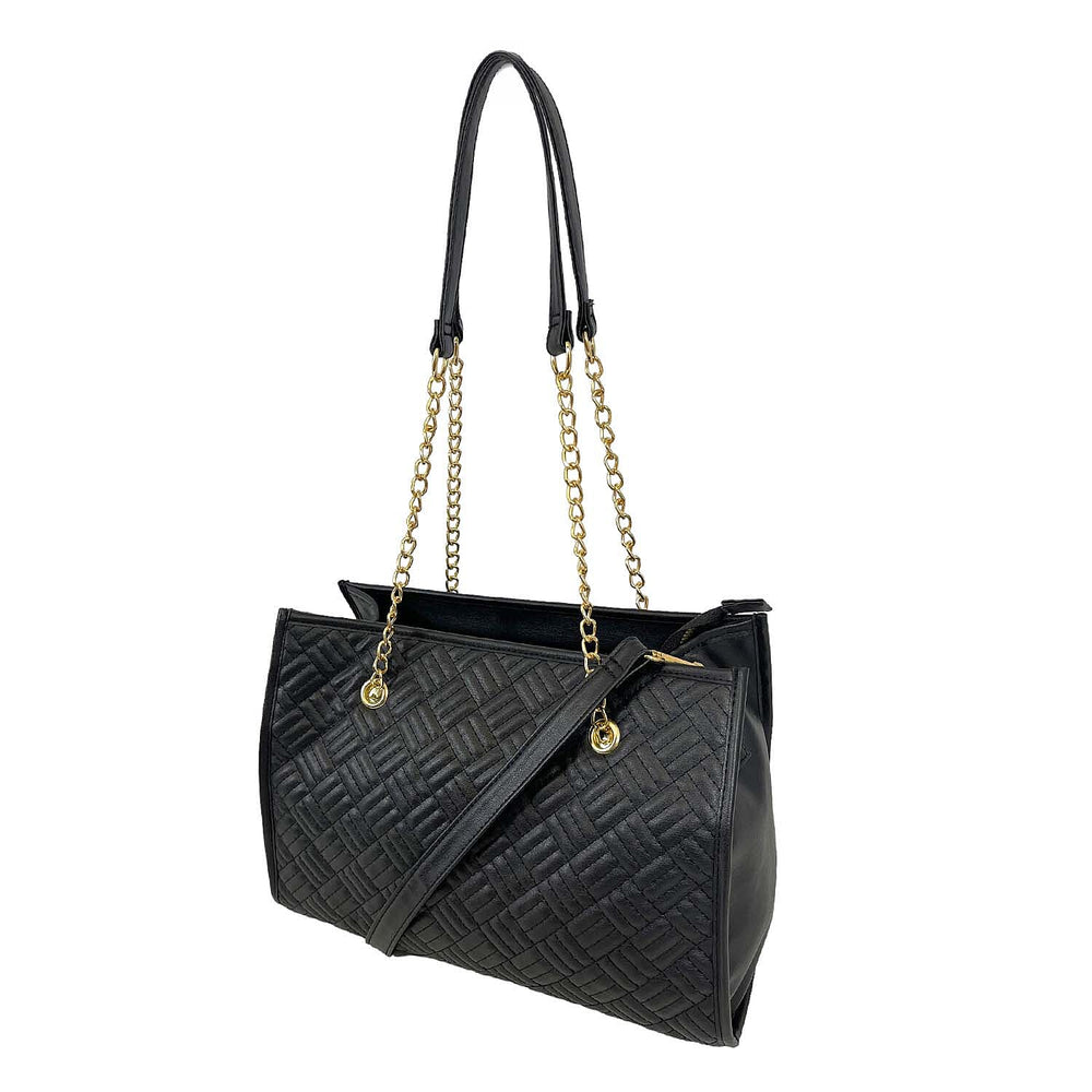 Nicole Brown Leatherette Quilt Detail Bag - Black