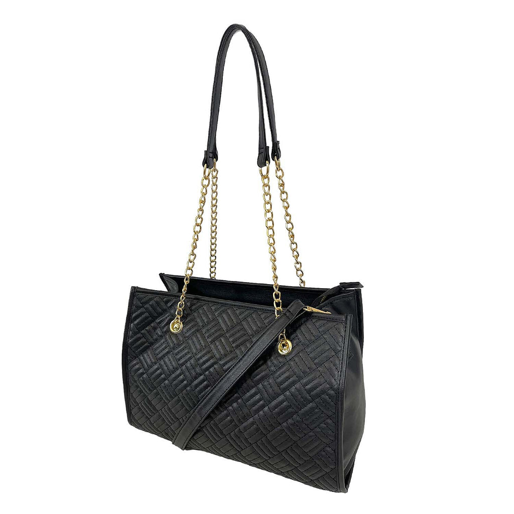 Nicole Brown Leatherette Quilt Detail Bag - Black