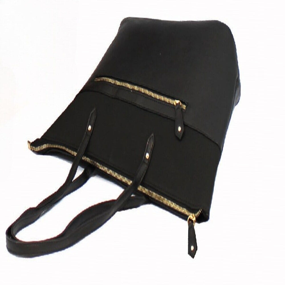 Nicole Brown Leatherette Zip Detail Shoulder Bag - Black