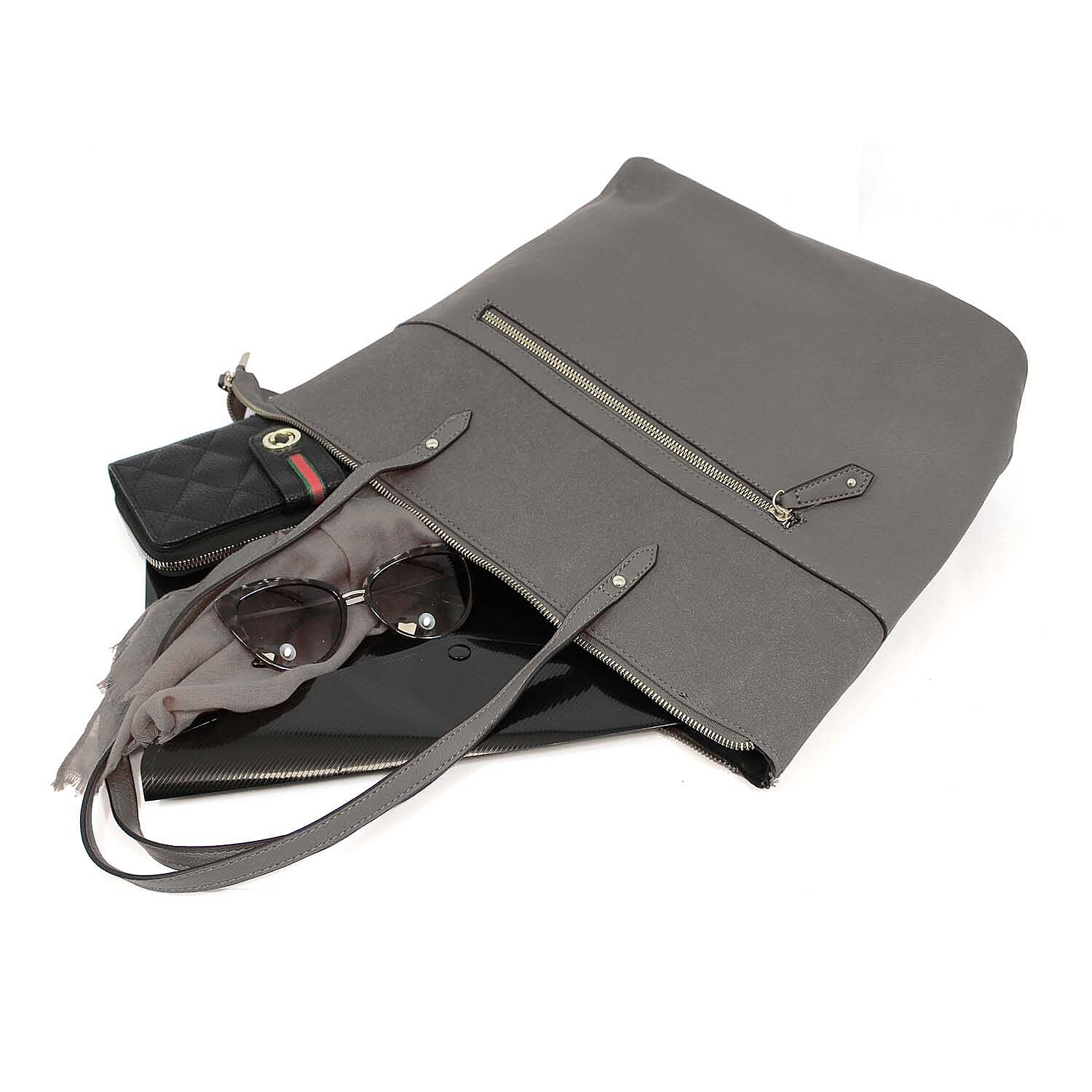 Nicole Brown Leatherette Zip Detail Shoulder Bag - Grey