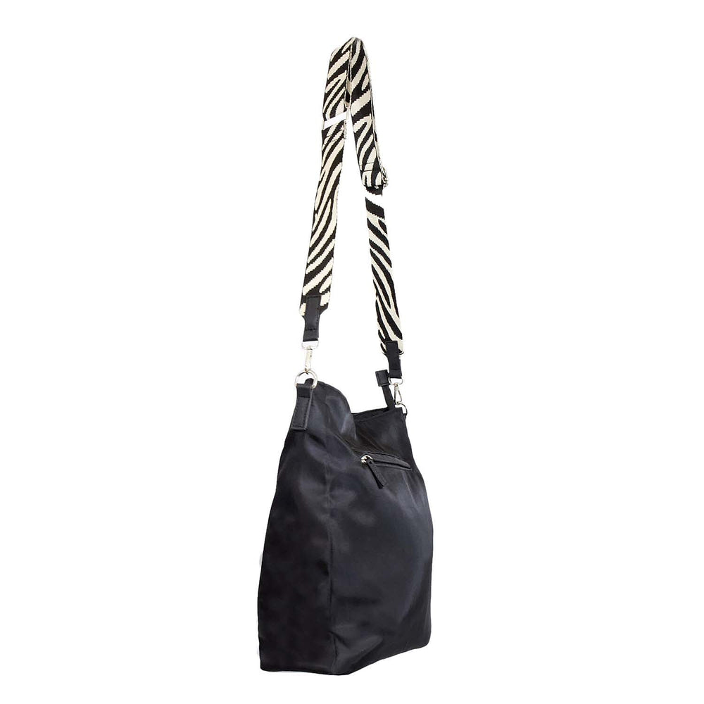 Nicole Brown Nylon Giraffe Tote Bag - Black Stripe
