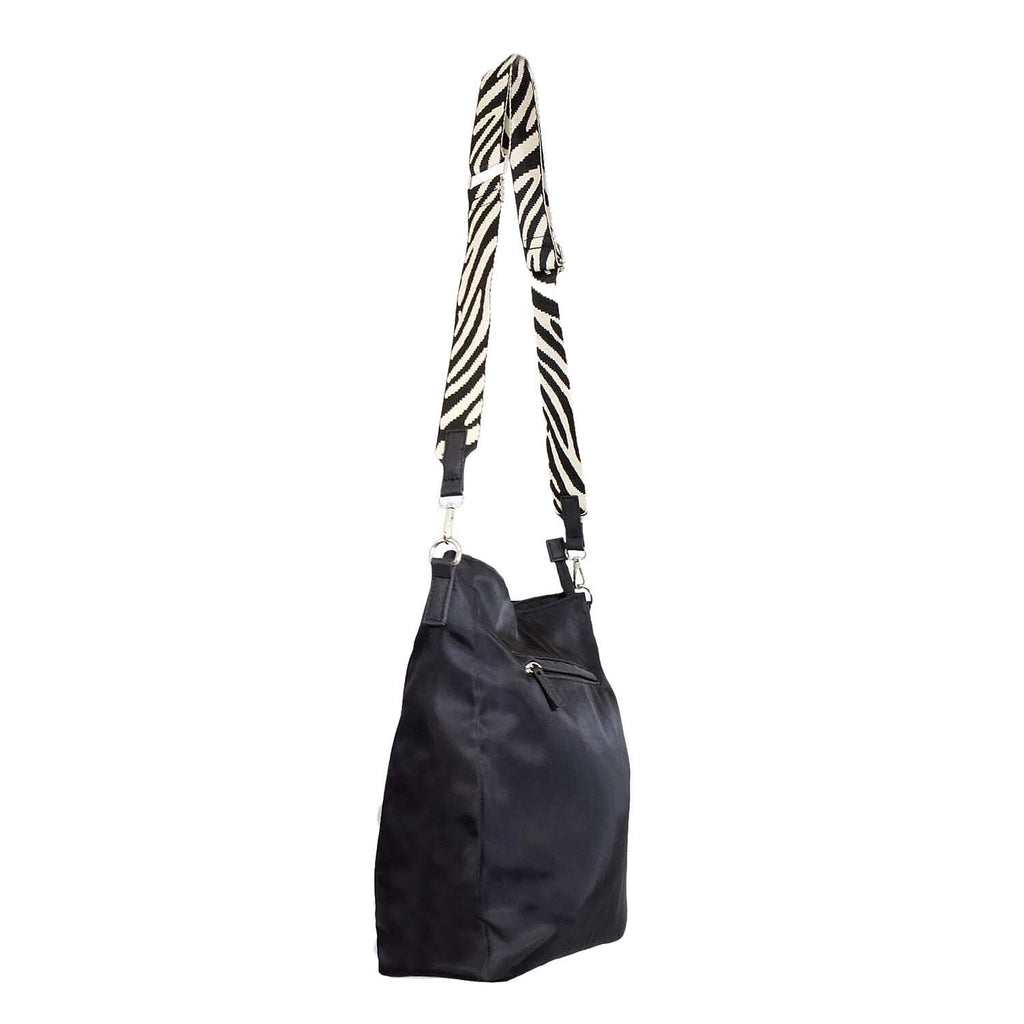Nicole Brown Nylon Giraffe Tote Bag - Black Stripe