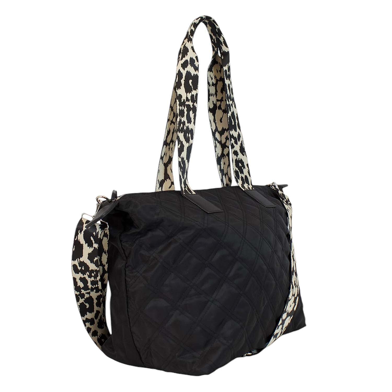 Nicole Brown Nylon Giraffe Tote Bag - Black