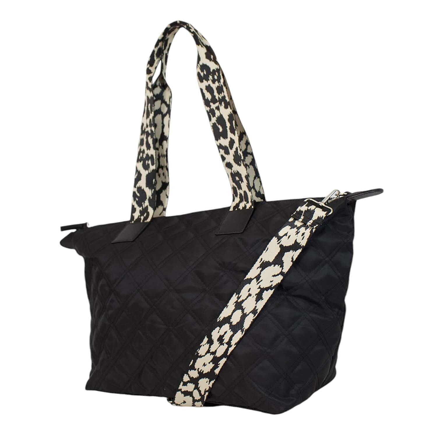 Nicole Brown Nylon Giraffe Tote Bag - Black