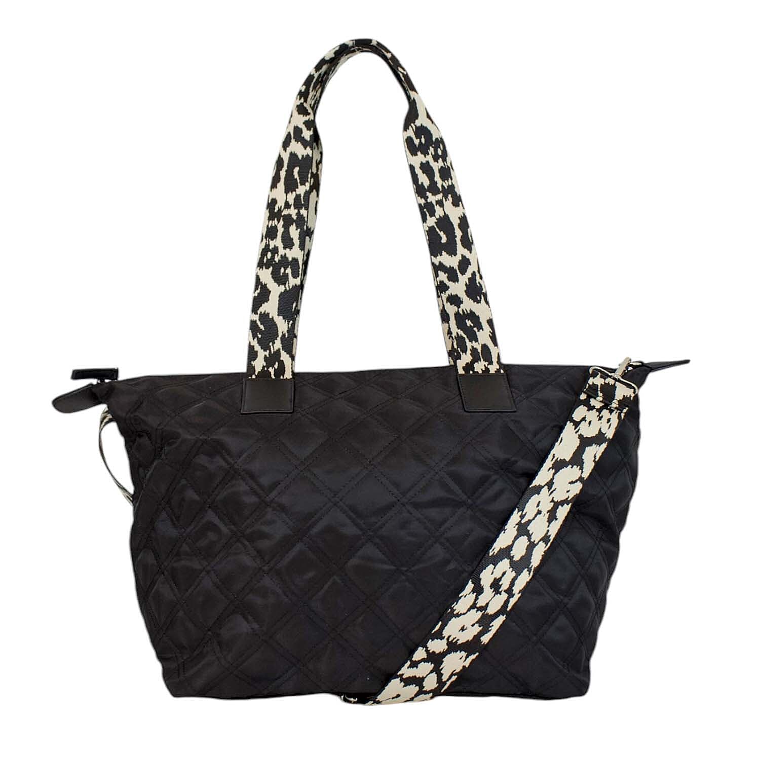 Nicole Brown Nylon Giraffe Tote Bag - Black
