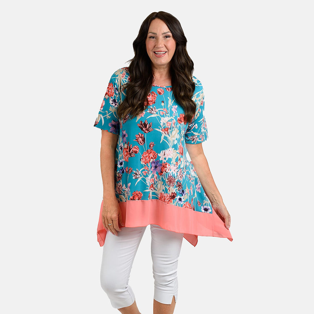 Nicole Chiffon Tunic (Size 1x1 cm) - Aqua Floral