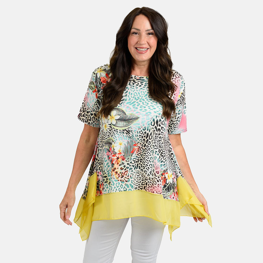 Nicole Chiffon Tunic (Size 1x1 cm) - Leopard Floral