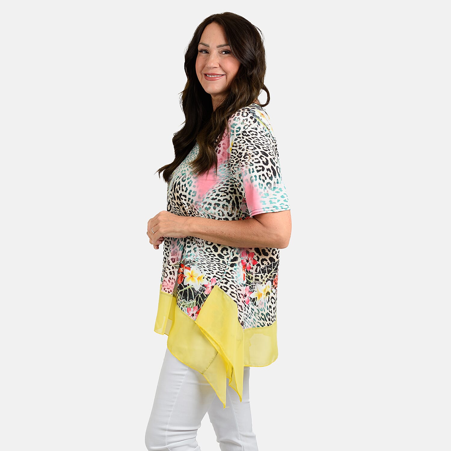 Nicole Chiffon Tunic (Size 1x1 cm) - Leopard Floral