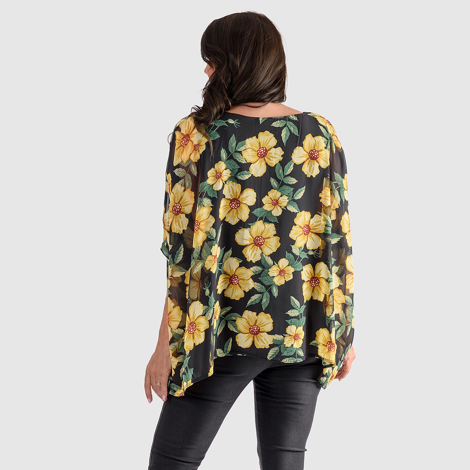 NICOLE Scoop Neck Floral Print Top (One Size) - Black