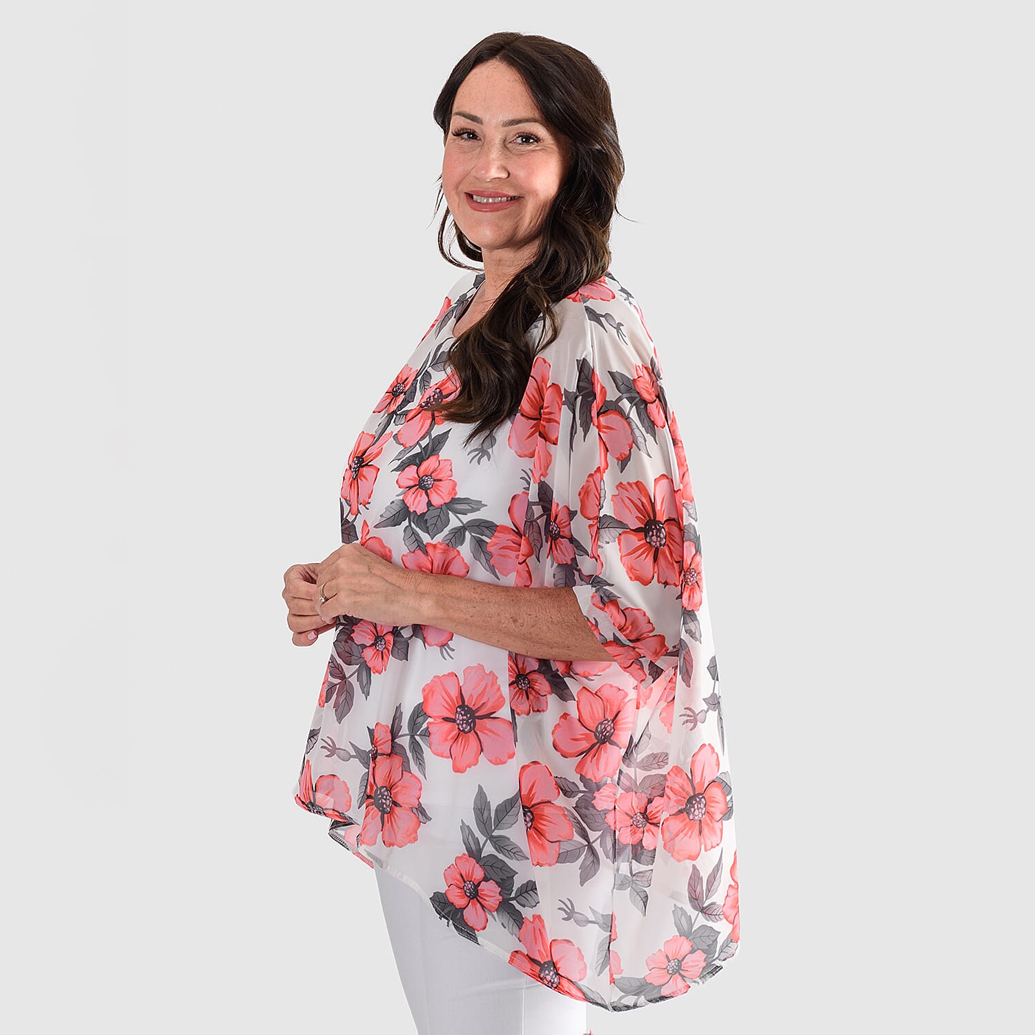 NICOLE Chiffon Print Top (One Size) - White
