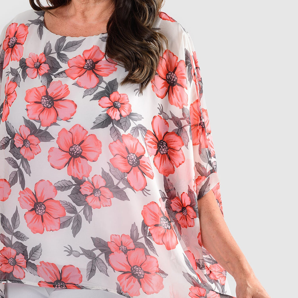 NICOLE Chiffon Print Top (One Size) - White