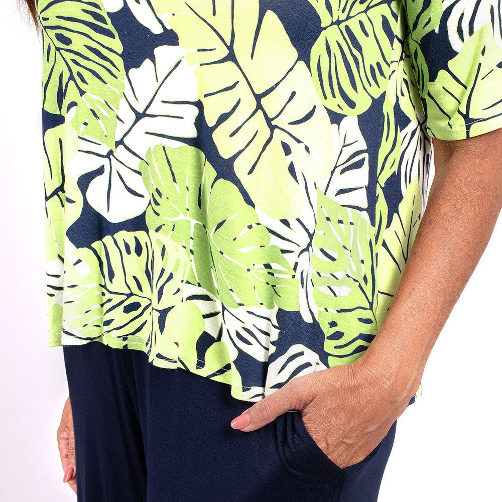 Nicole Leaf Printed Culotte Set - Green & Black (Size 16 to 18)
