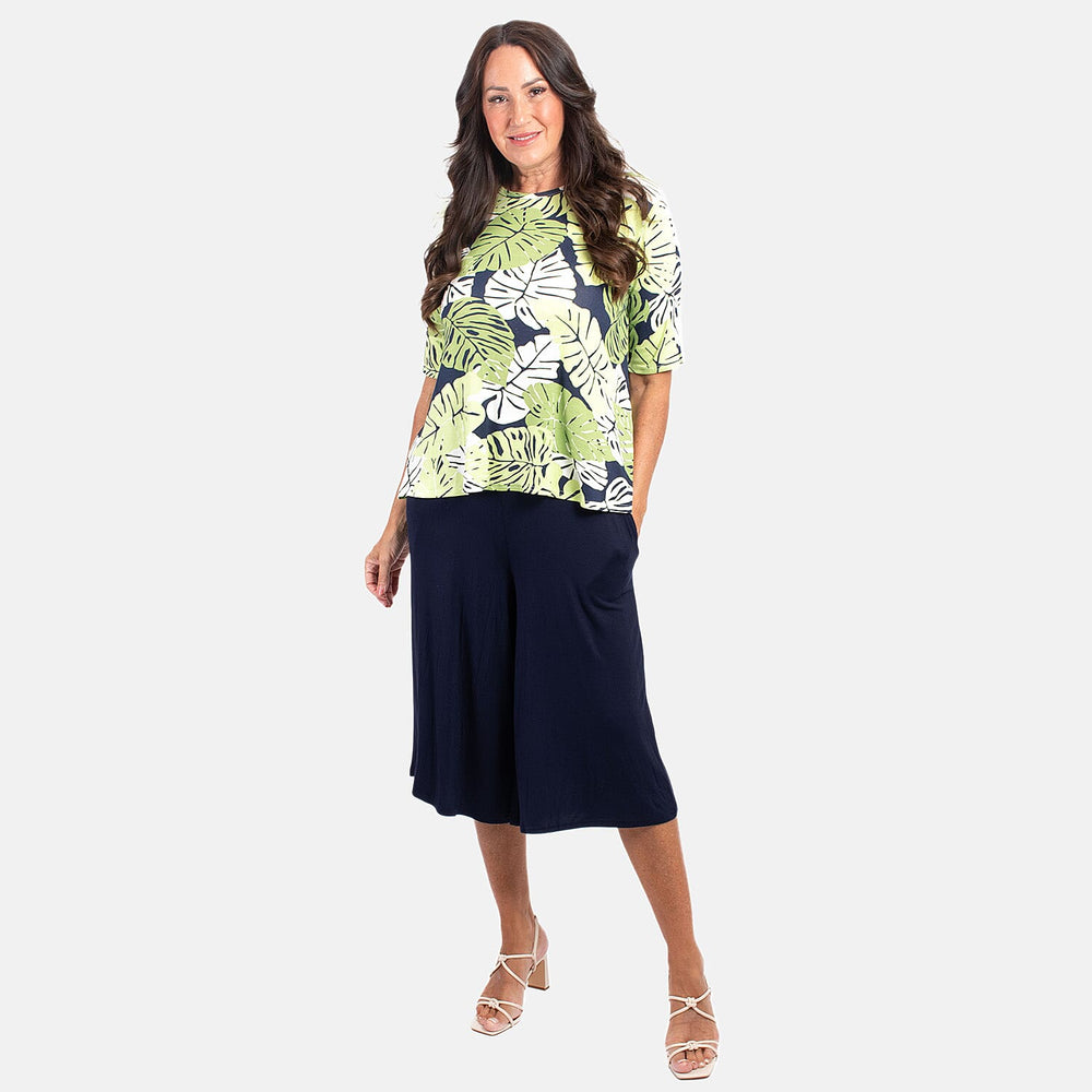 Nicole Leaf Printed Culotte Set - Green & Black (Size 8 to 10)