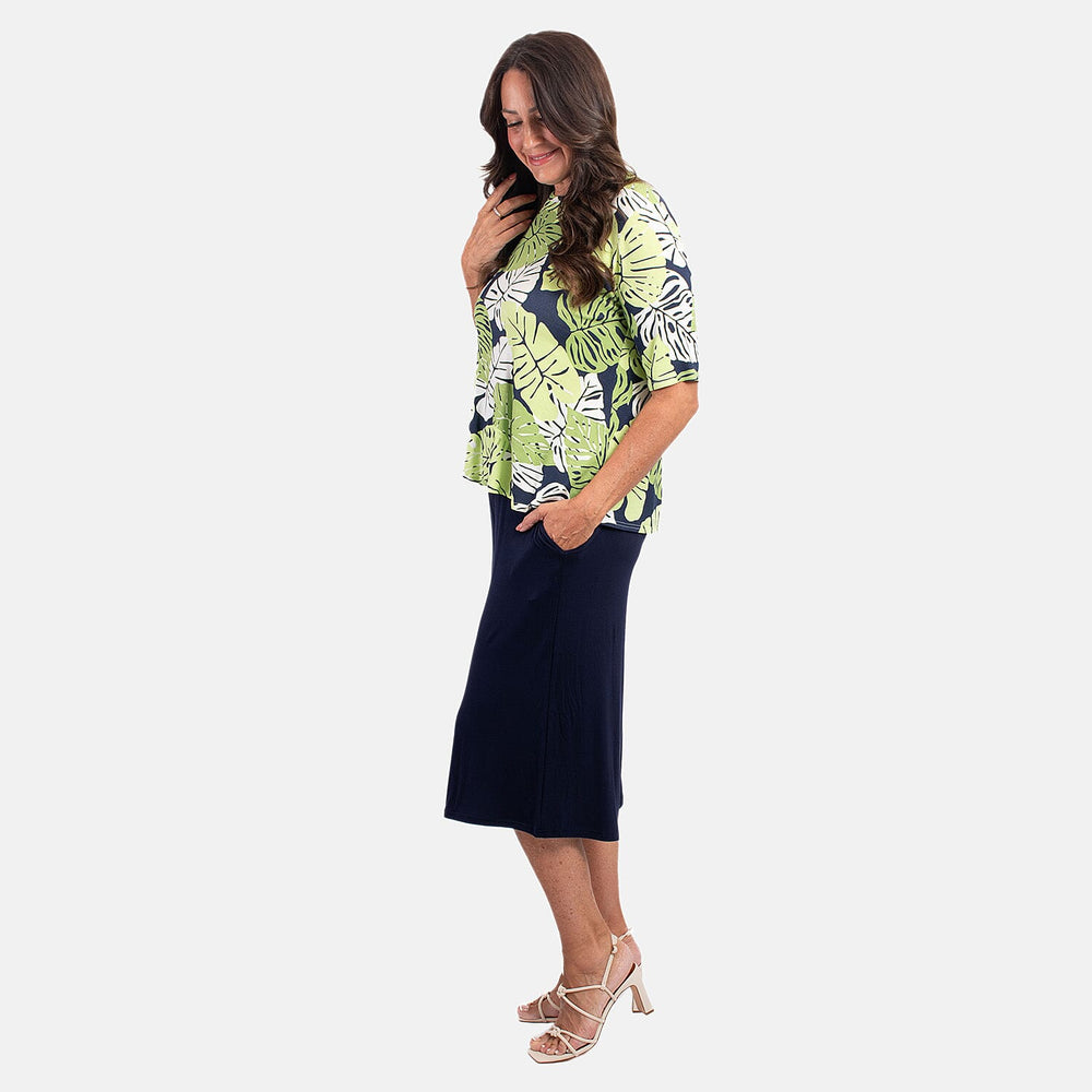 Nicole Leaf Printed Culotte Set - Green & Black (Size 8 to 10)