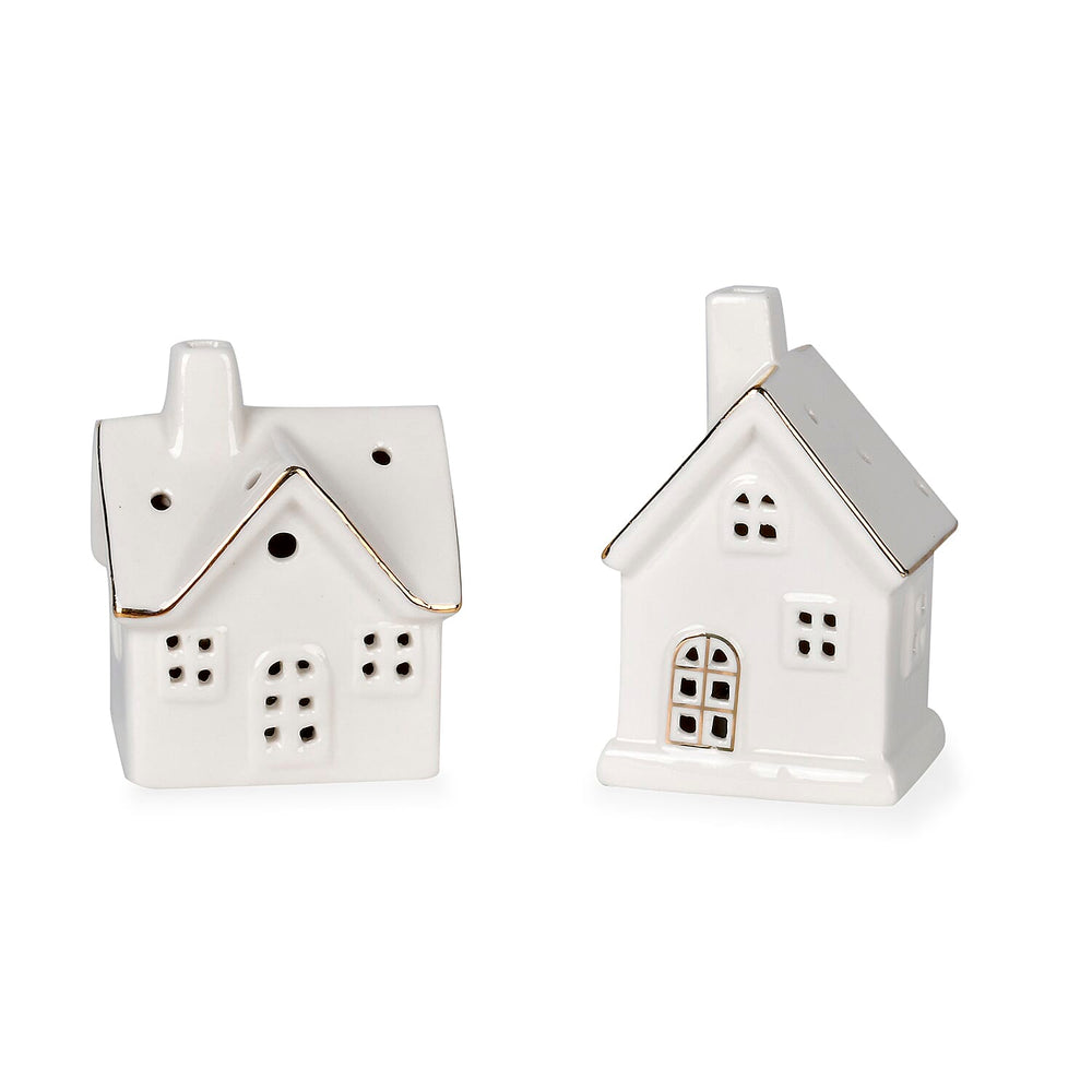 Set of 2 - Porcelain Houses Night Light - White