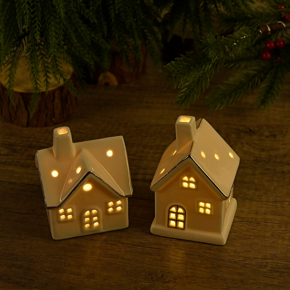 Set of 2 - Porcelain Houses Night Light - White