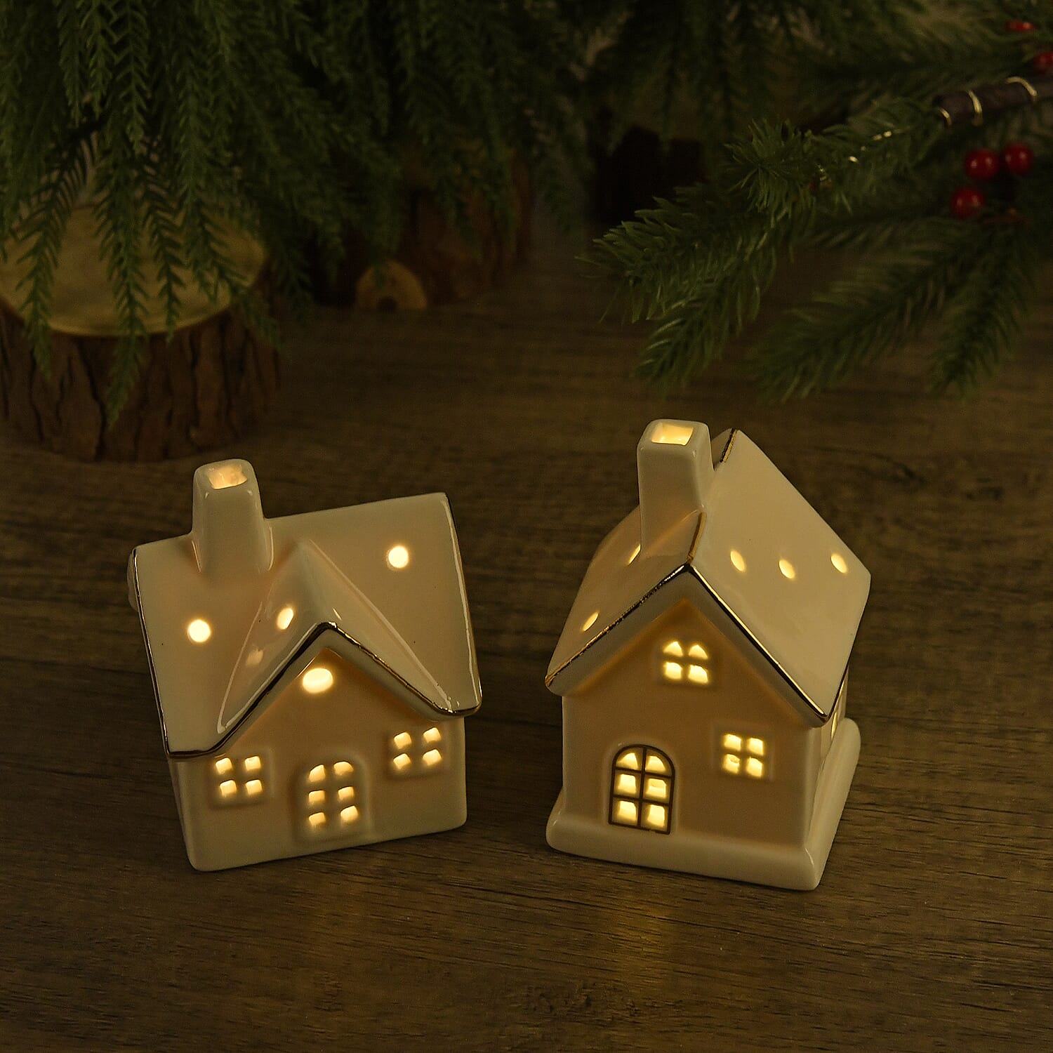 Set of 2 - Porcelain Houses Night Light - White