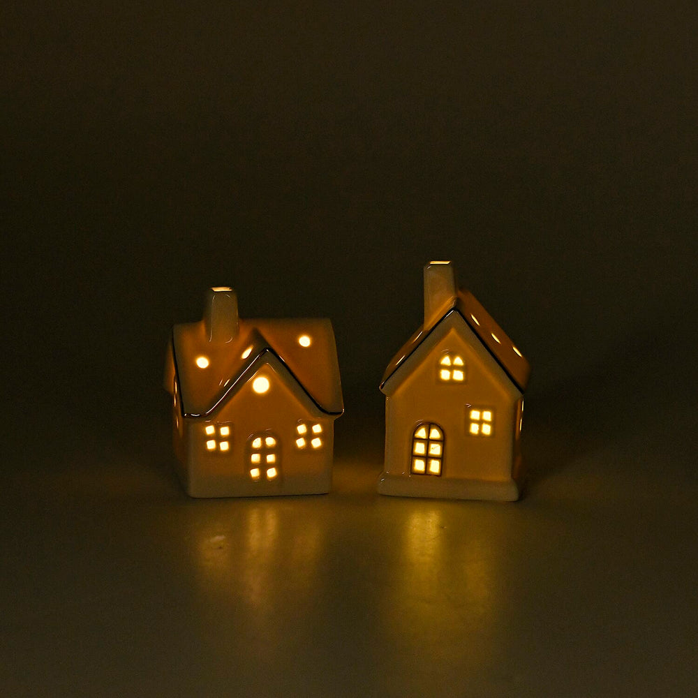 Set of 2 - Porcelain Houses Night Light - White