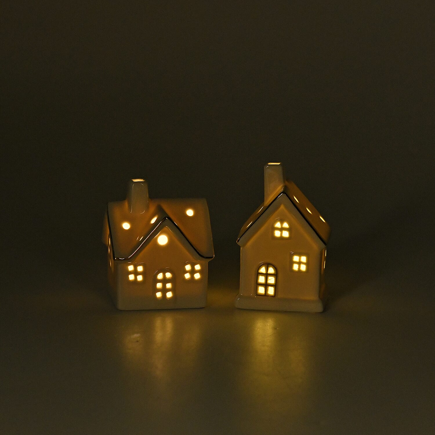 Set of 2 - Porcelain Houses Night Light - White