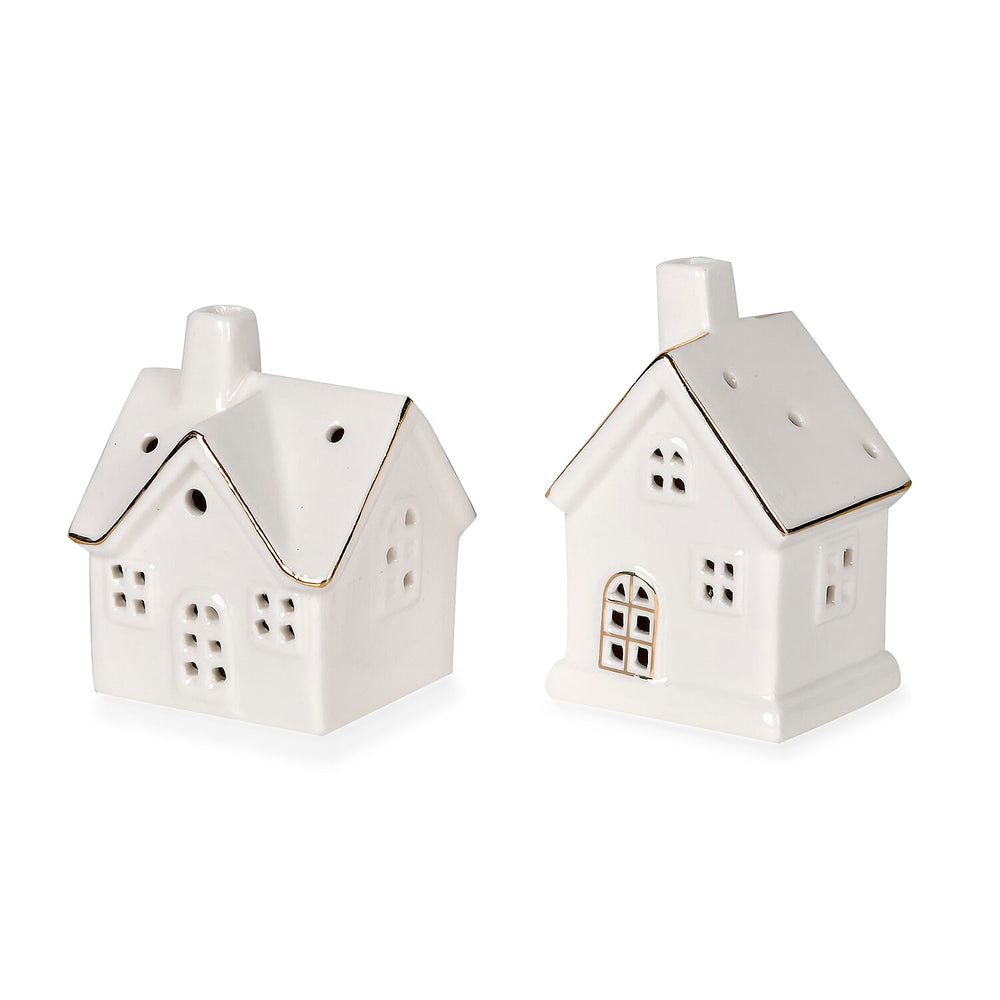 Set of 2 - Porcelain Houses Night Light - White