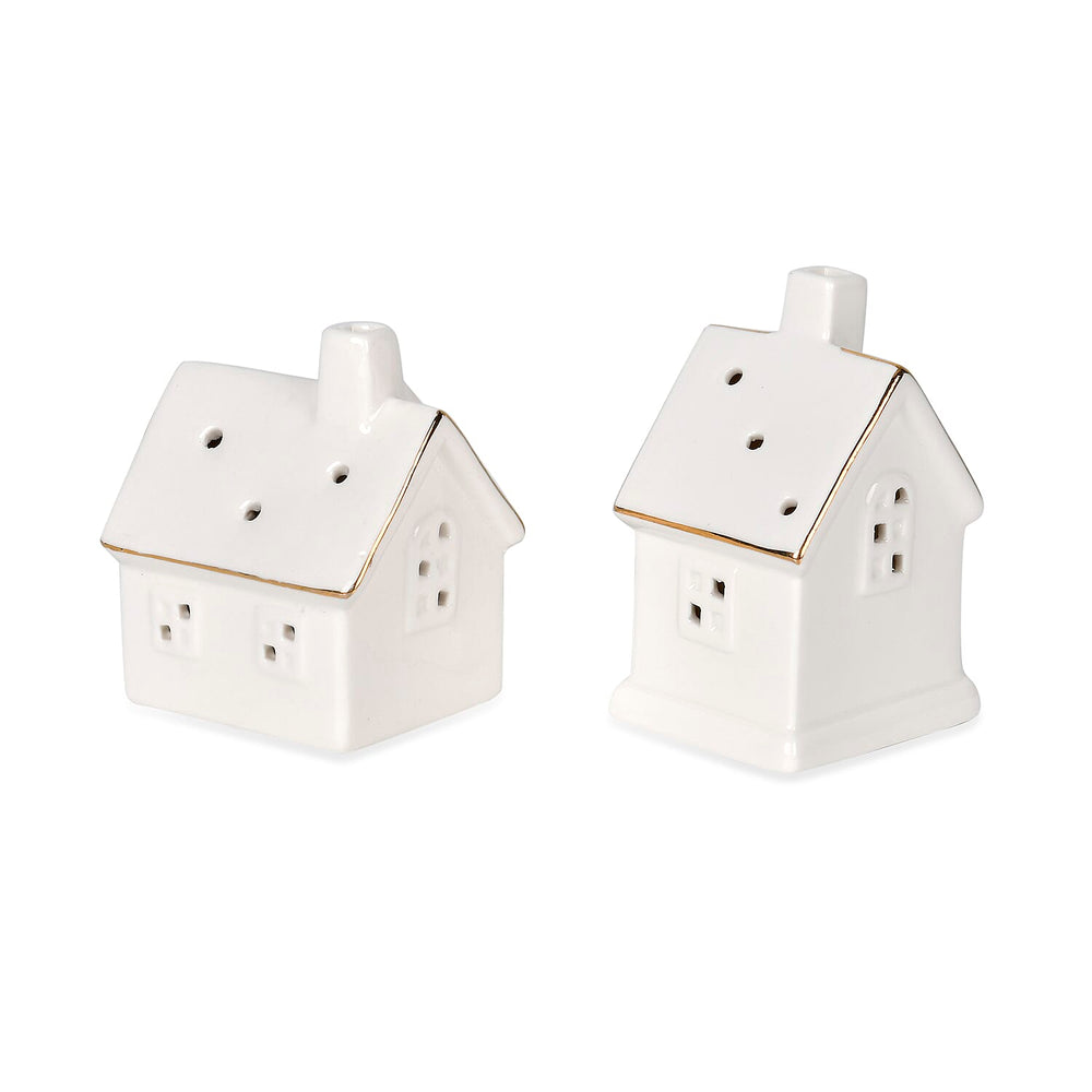 Set of 2 - Porcelain Houses Night Light - White