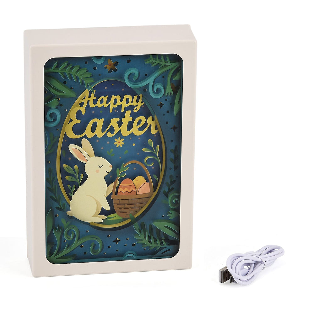 Happy Easter LED Light Shadow Box - Warm Ambient Light (16 x 6 x 23cm) - Green