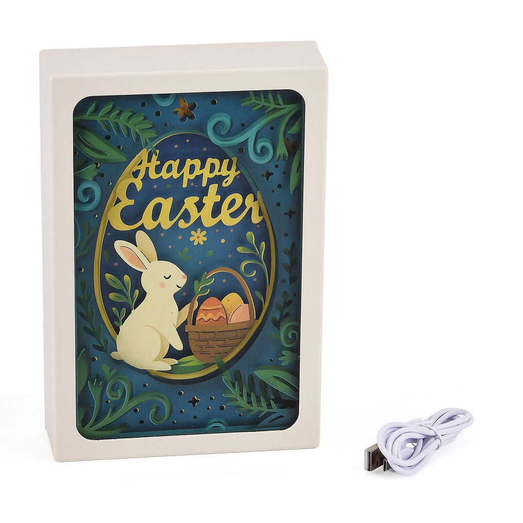 Happy Easter LED Light Shadow Box - Warm Ambient Light (16 x 6 x 23cm) - Green