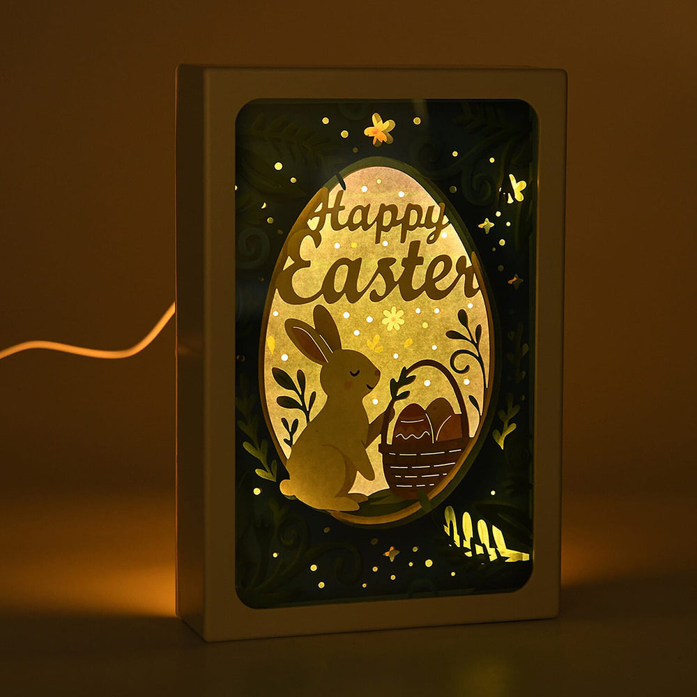 Happy Easter LED Light Shadow Box - Warm Ambient Light (16 x 6 x 23cm) - Green