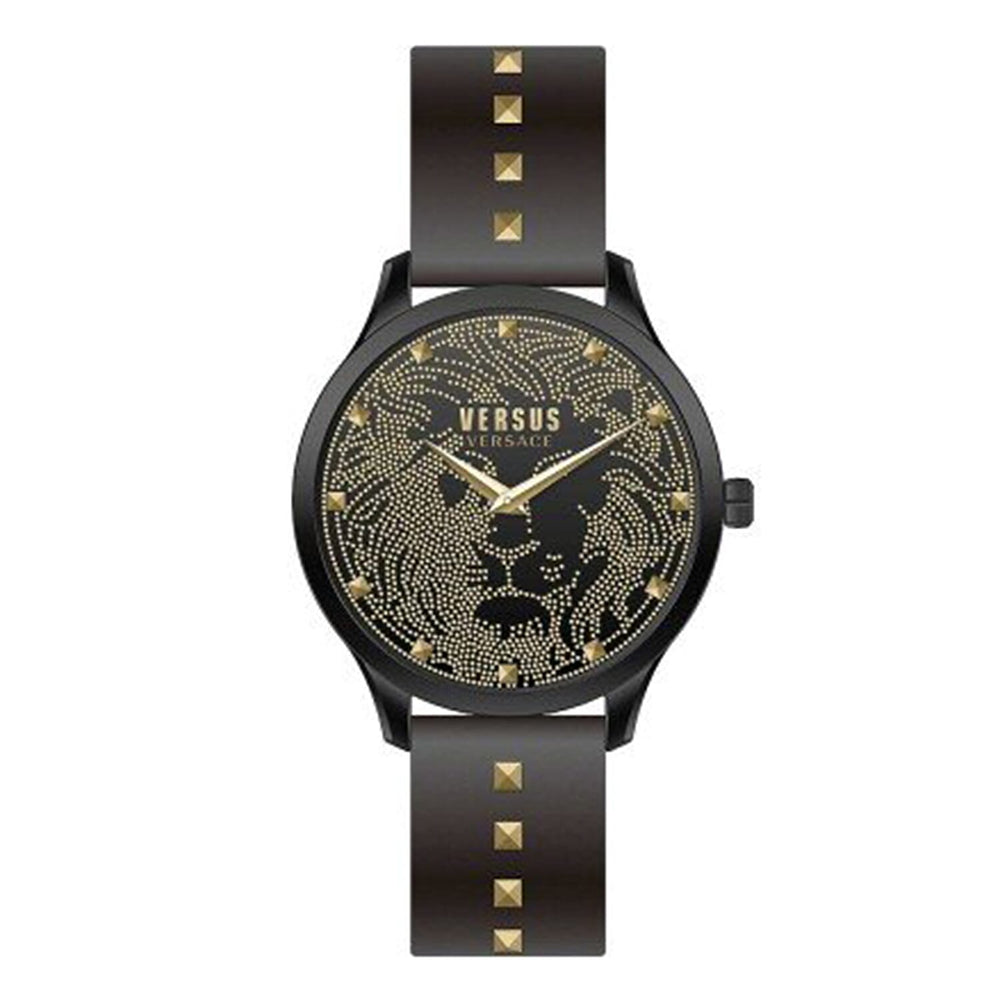 Versace Versus Nero Cint Pelle Quartz Movt. 5ATM Water Resistant Analog Watch With Black Leather Strap - Gold