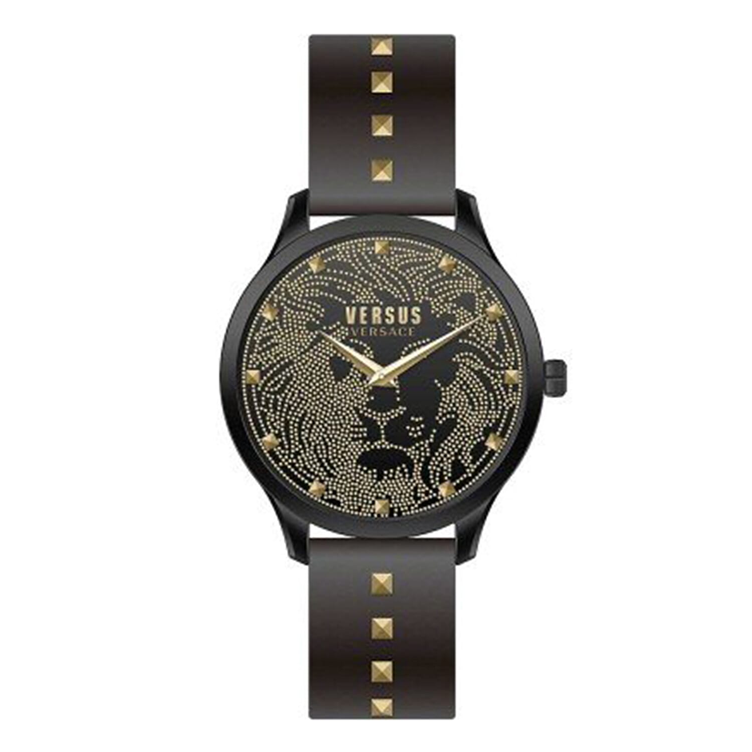 Versace Versus Nero Cint Pelle Quartz Movt. 5ATM Water Resistant Analog Watch With Black Leather Strap - Gold