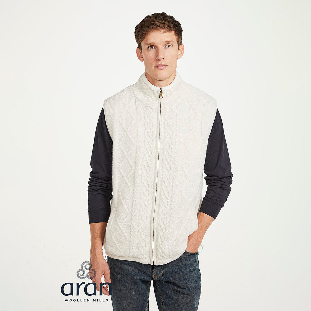 Shetland Aran Mens Lined Body Warmer (Size L) - White