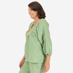 100% Cotton Tamsy Embroiderd Gauze Top Size L (16-18) - Green