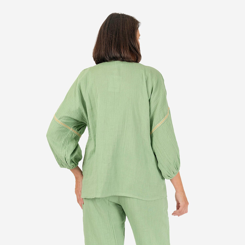 100% Cotton Tamsy Embroiderd Gauze Top Size L (16-18) - Green