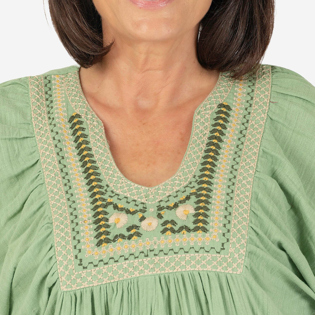 100% Cotton Tamsy Embroiderd Gauze Top Size L (16-18) - Green