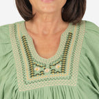 100% Cotton Tamsy Embroiderd Gauze Top Size L (16-18) - Green