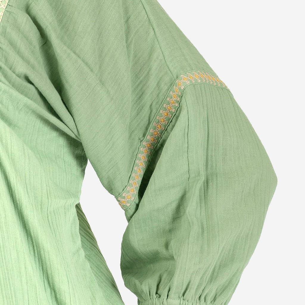 100% Cotton Tamsy Embroiderd Gauze Top Size L (16-18) - Green
