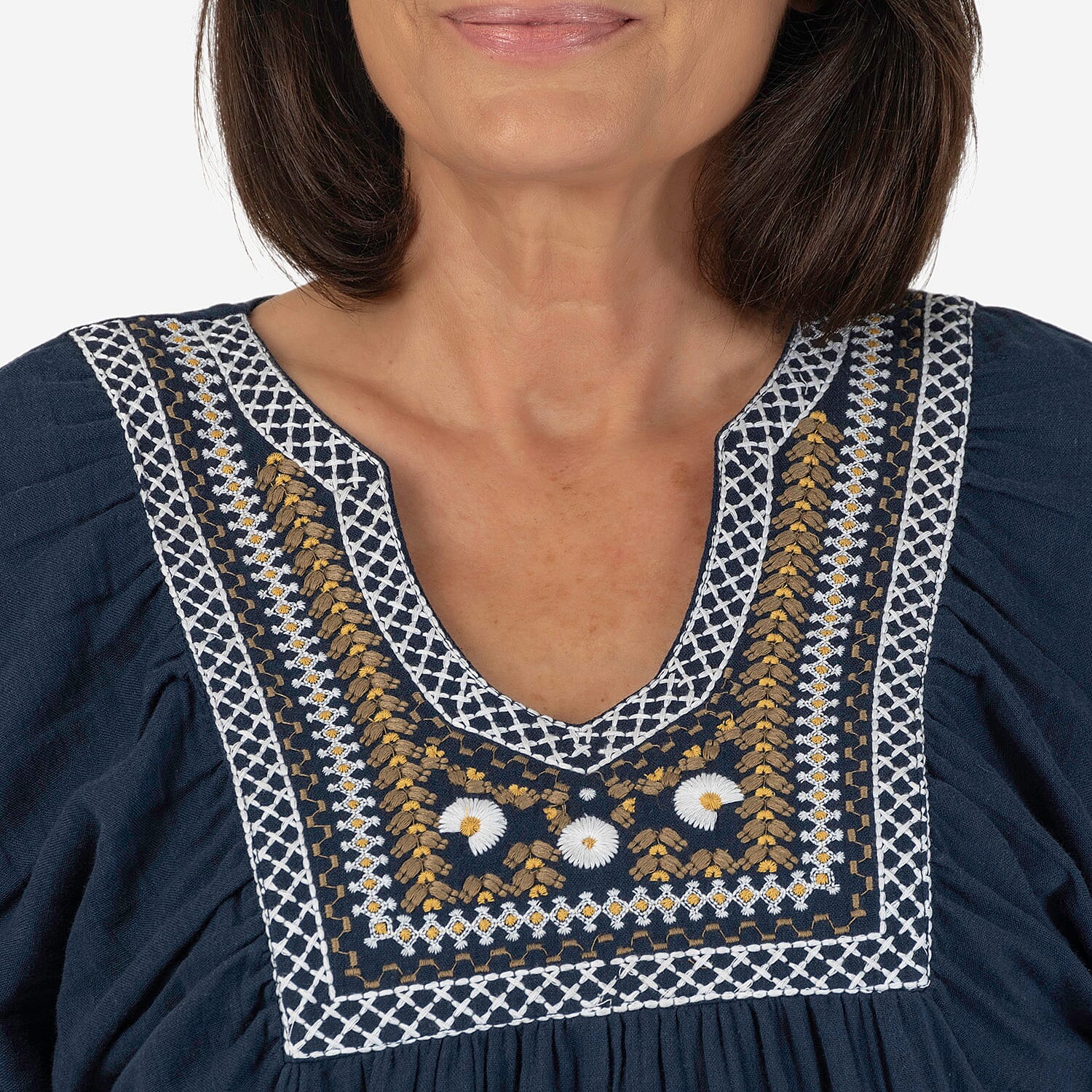 100% Cotton Tamsy Embroiderd Gauze Top Size L (16-18)- Navy